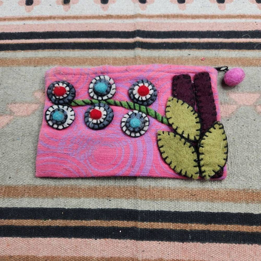 Boho Felt Wool Blend Coin Purse Flowers Rising Tide